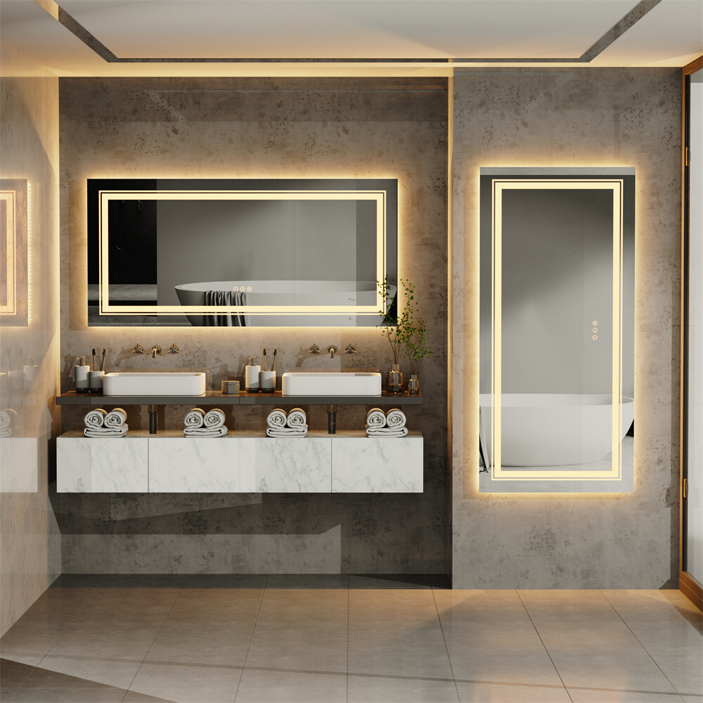 Large LED Bathroom Vanity Mirror with Front & Backlight Anti-fog Memory Dimmable