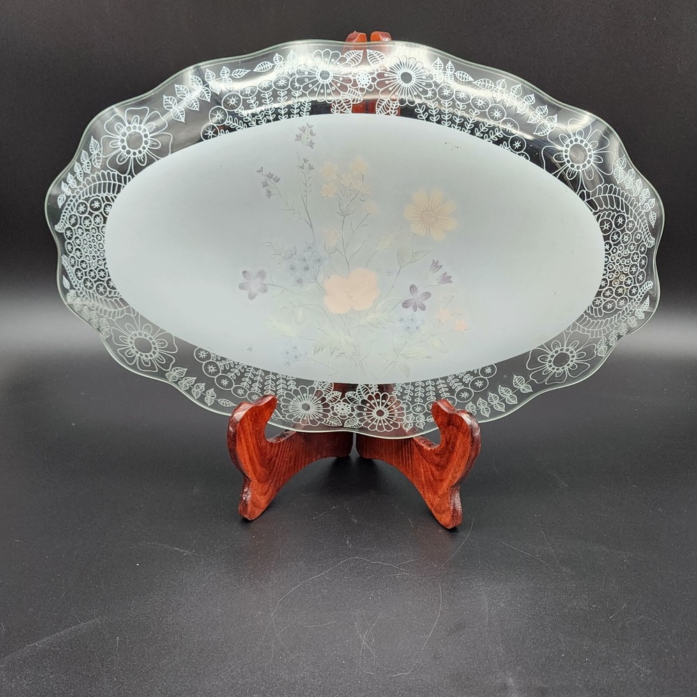 Vintage 1984 Lefton Glass Serving Platter by Simone Devoche 14"