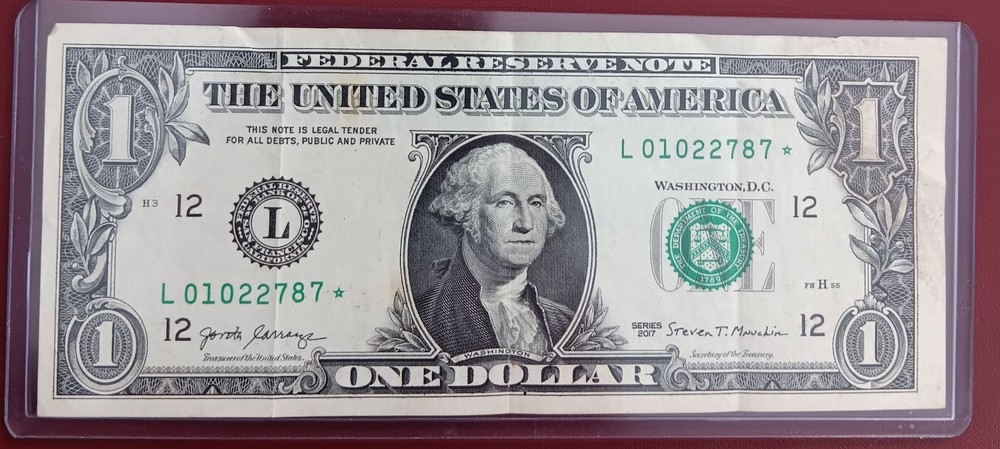 2017 $1 Star Note Error Rare SN: L01022787*
