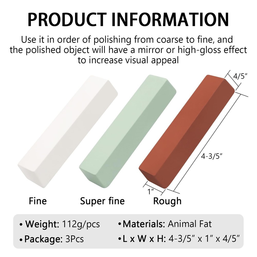 Color Coded Polishing Compounds Set - Fine, Medium and Coarse for Buffing Wheels