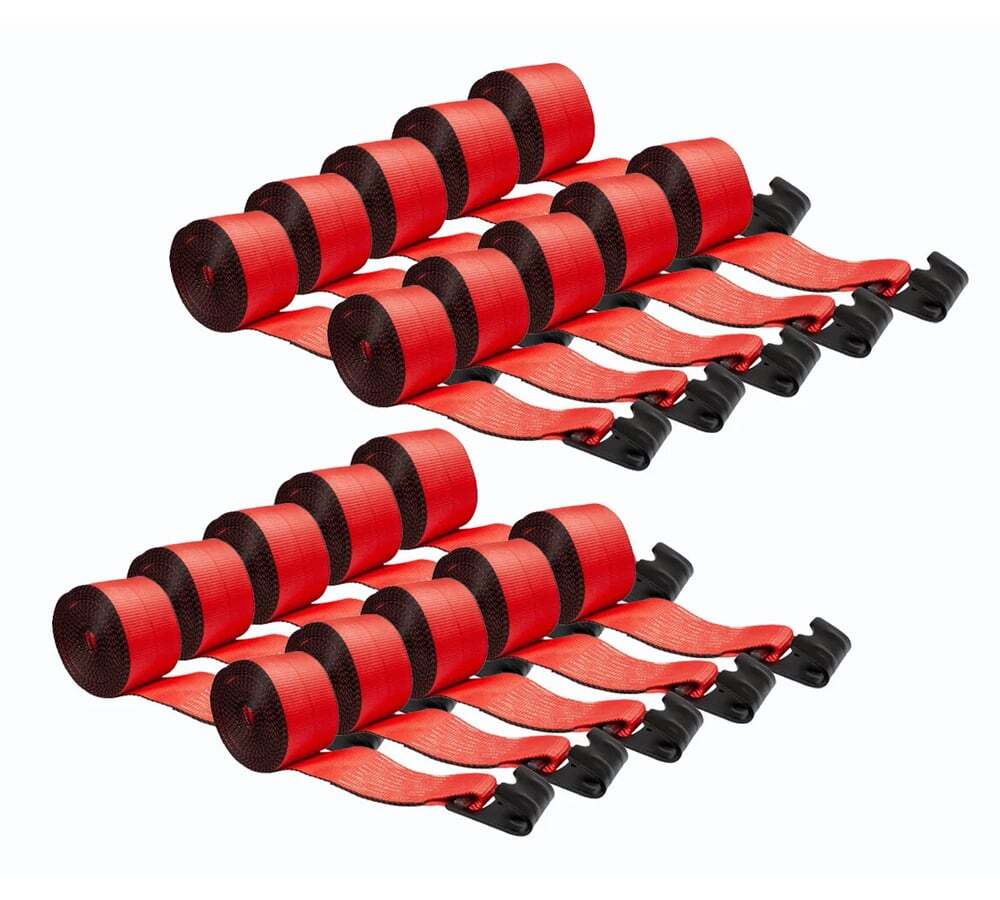 (20 Pack) 4" x 30' Winch Strap with Flat Hook - Red