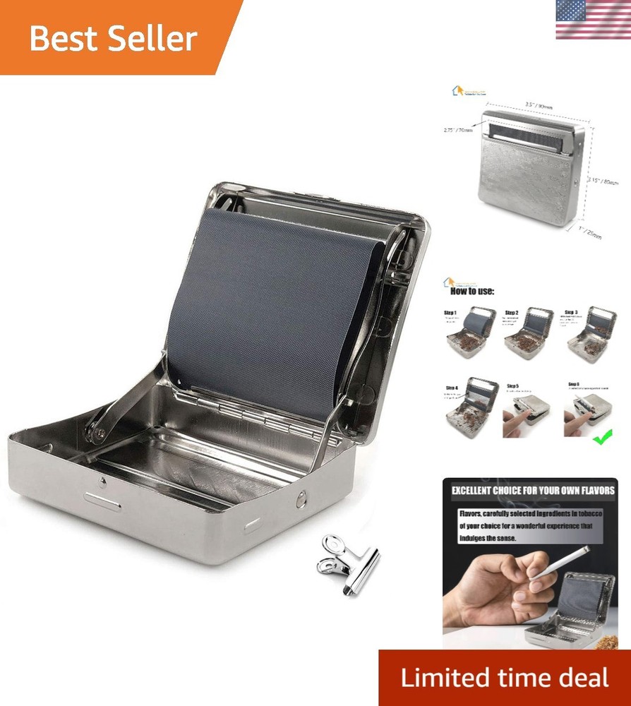 Metal Cigarette Roller – 70mm Automatic with Storage Clip, Silver Style