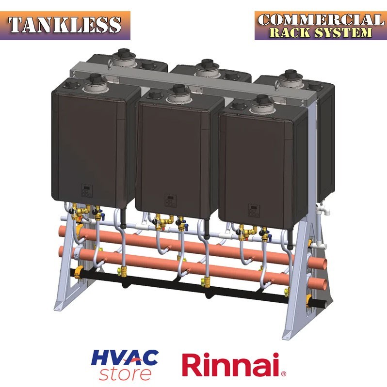 Rinnai Commercial Rack System With Six Tankless Water Heater Freestanding
