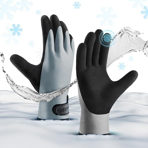 Thermal Warm Winter Work Gloves with Grip, Rubber Coated Medium Dark Gray