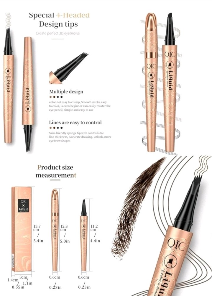 QIC Liquid Waterproof Eyebrow Pencil Micro Fork Tip Dark Brown (02)