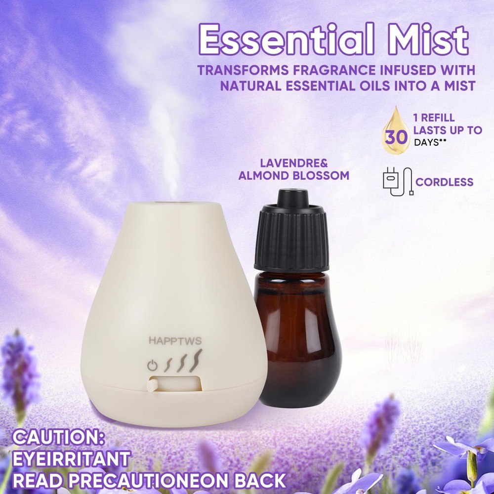 Waterless Essential Oil Diffuser - Battery Powered for Home Use, White