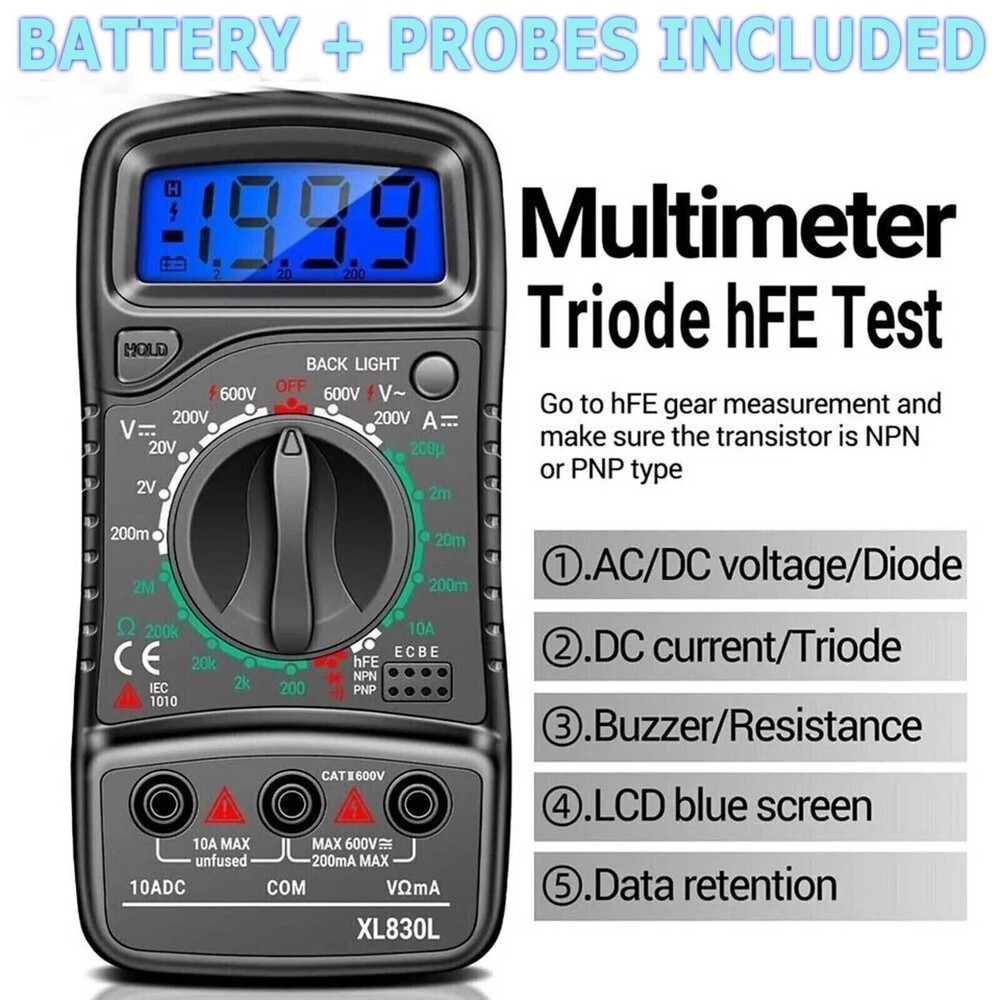 1Pc Digital Multimeter Voltmeter Ammeter Ohmmeter Volt AC DC Diode Tester Meter