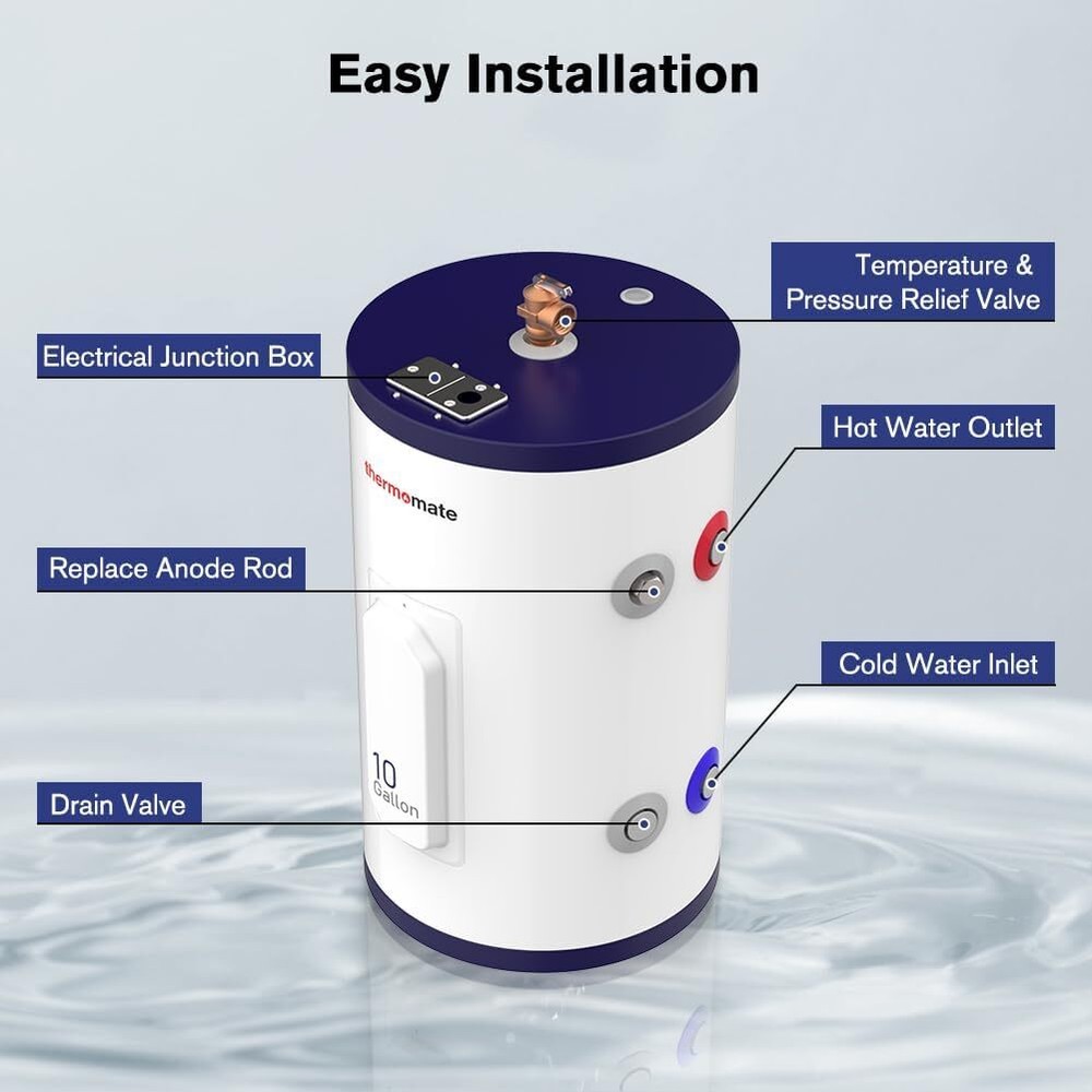 Thermomate Tank Water Heater System Electric 10 Gallon 1500W Instant Hot Shower
