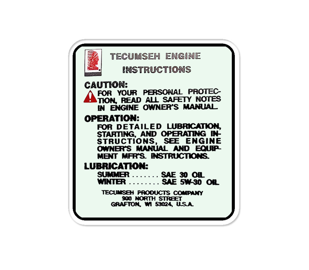 ENGINE INSTRUCTIONS for Tucumseh, Vinyl Sticker Decal