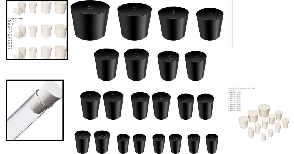 Assorted Sizes Solid Rubber Stoppers - 22-Piece Set for Lab & Household Use