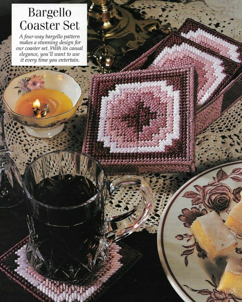 BARGELLO COASTER SET HOME DECOR PLASTIC CANVAS PATTERN INSTRUCTIONS