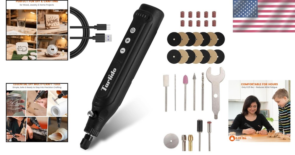 Low Vibration Cordless Rotary Tool - Complete 31 Piece Kit for Precision Crafts