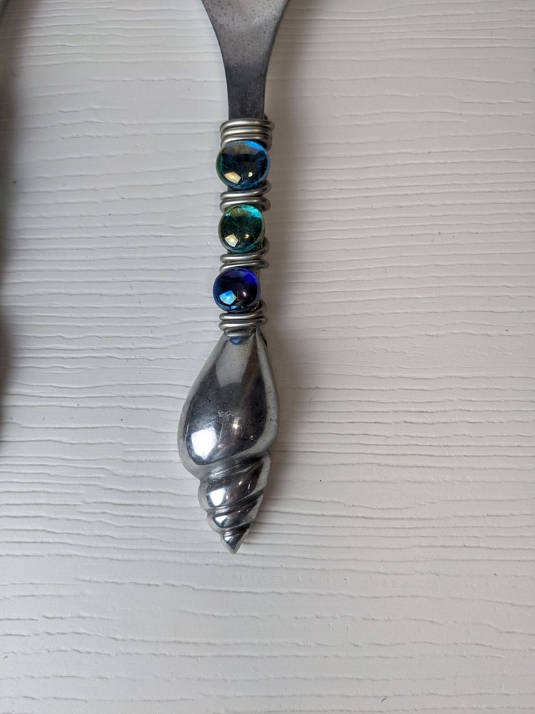 Beaded Salad silver tone Serving spoons