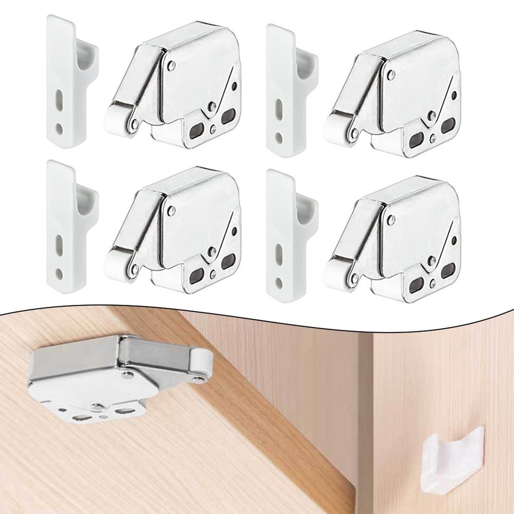 4 Pack Spring Loaded Push Catch Latch for Cabinet Doors For Easy Operation