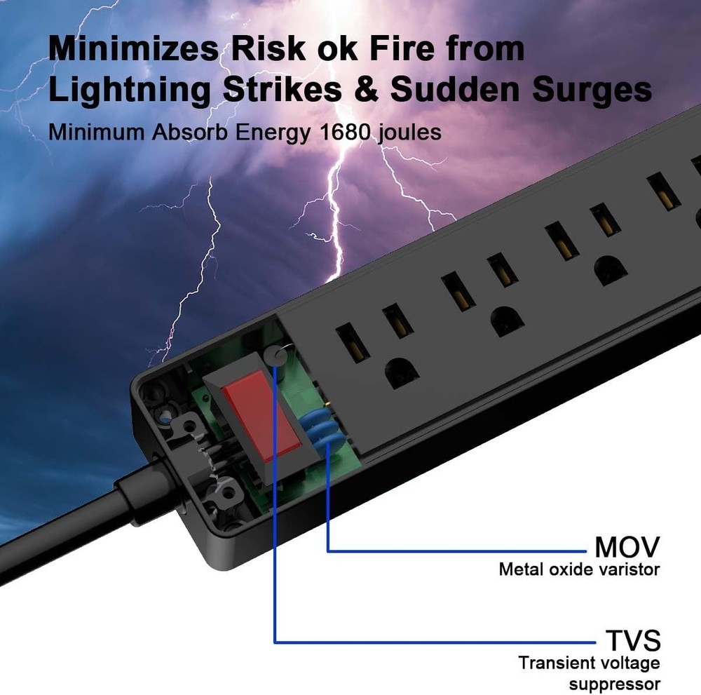 6Ft Power Strip with Surge Protection & USB