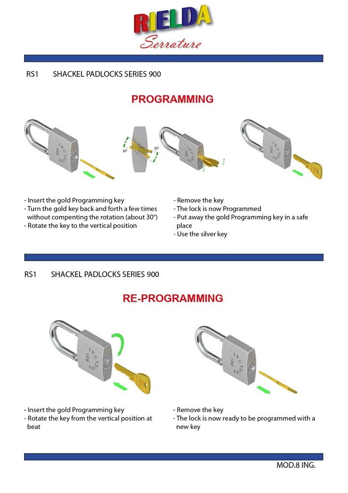 2 X RIELDA Keyed Alike Padlocks Re-programable High Security/W Key Set 3+1