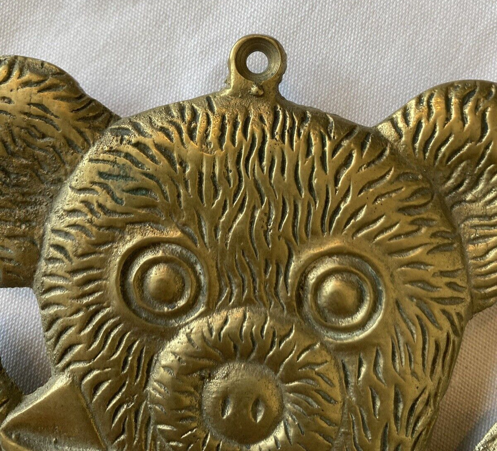 2 Vintage Solid Brass Trivets Footed Teddy Bears Gold Hanging Countertop