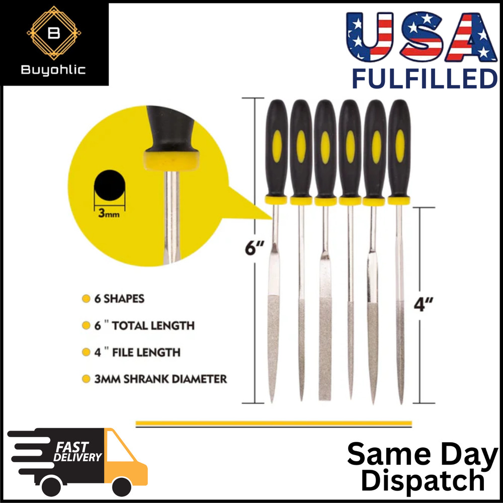 6-Pieces Needle File Set Hand Metal Files Flat Warding, Square,Triangular, Round