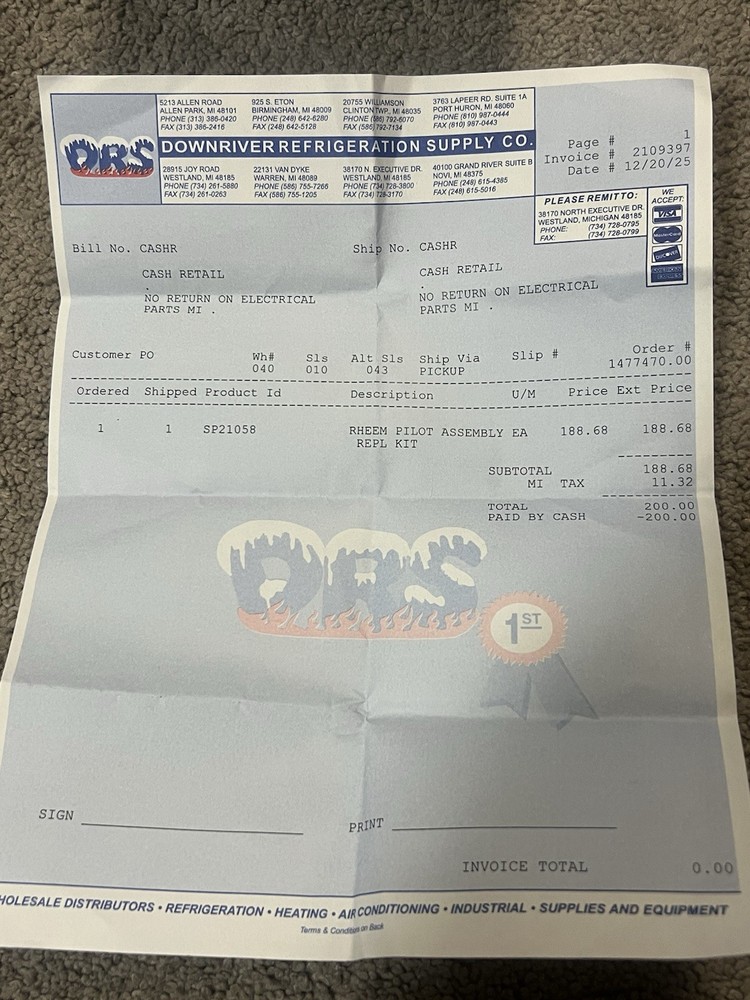 Rheem SP21058 Pilot Assembly Replacement Kit With Burner