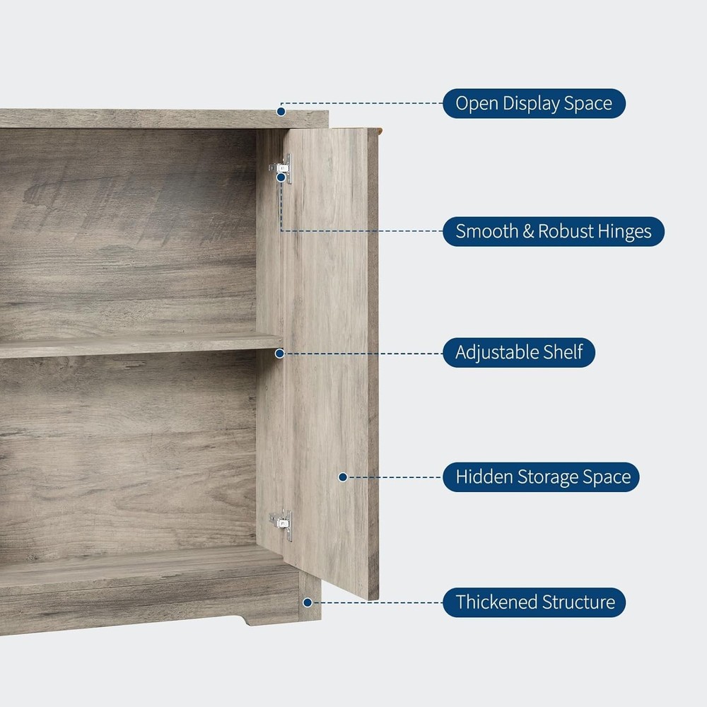 Large Fluted Buffet Cabinet with Storage Accent Sideboard 55'' Modern Credenza🔔