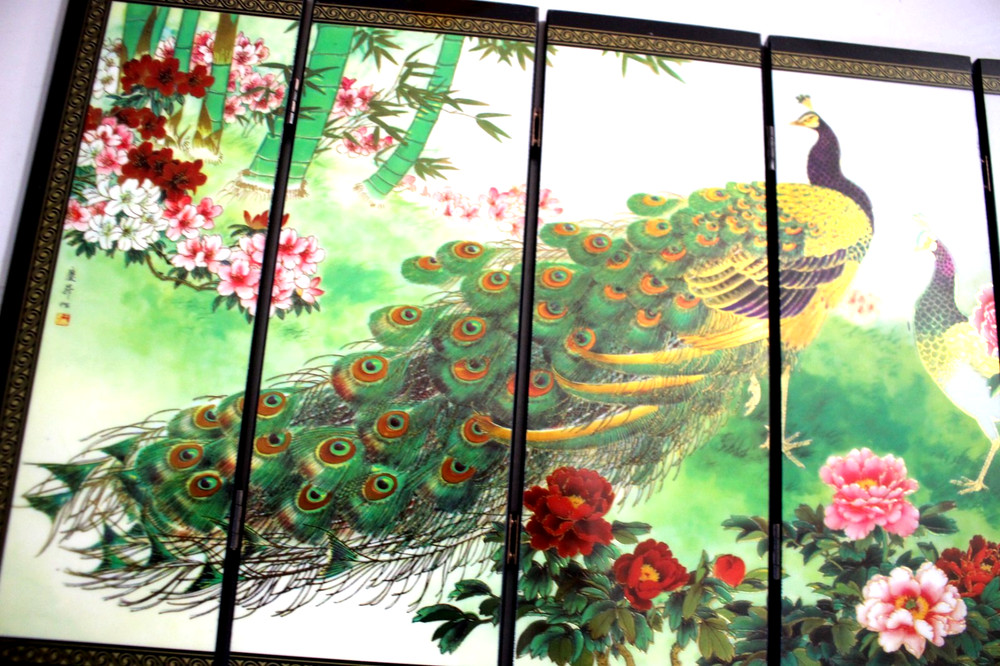 MINI 6 PANEL FOLDABLE ROOM DIVIDER IN BOX BEAUTIFUL PEACOCK