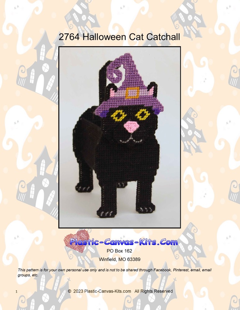 Halloween Cat Catchall-Plastic Canvas Pattern or Kit