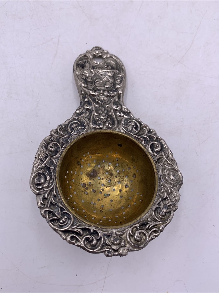 Antique German Silver Brass Tea Strainer 4”