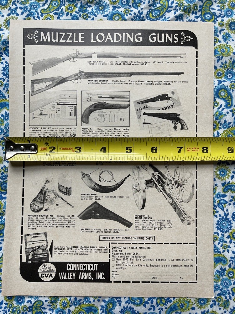 Vintage 1973 Connecticut Valley Arms Muzzle Loading Guns Print Ad