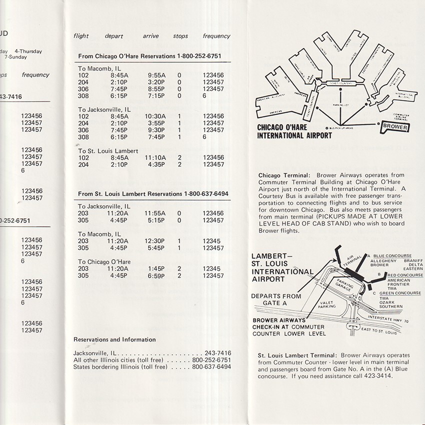 Brower Airways timetable 1978/11/15
