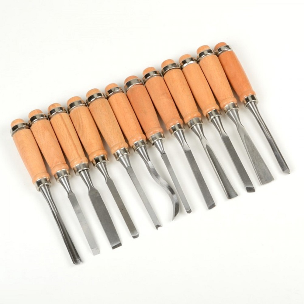 12pc Wood Carving Hand Chisel Tool Set Professional Woodworking Gouges Steel