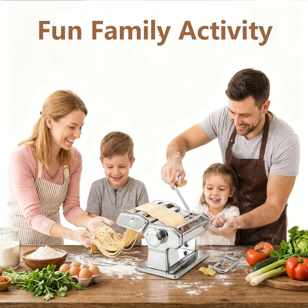 Manual Pasta Maker Machine - 7 Adjustable Thickness Settings Pasta Roller & Cutt