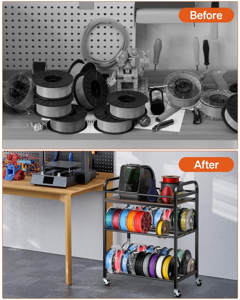 3D Printer Filament Storage Rack - Rolling Spool Holders with Wheels, Heavy D...