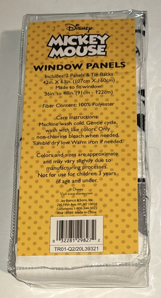 Disney Mickey Mouse Microfiber Window Panels & Tie-Backs New