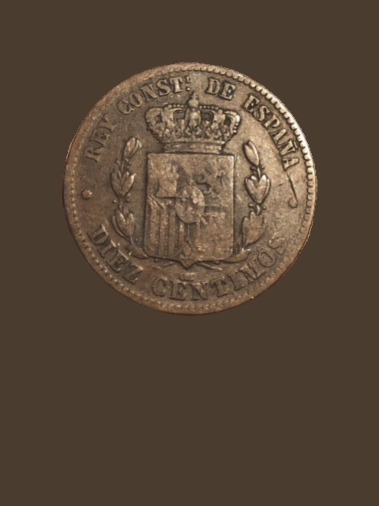 1877-OM Spain 10 Centimos Copper Coin - VF