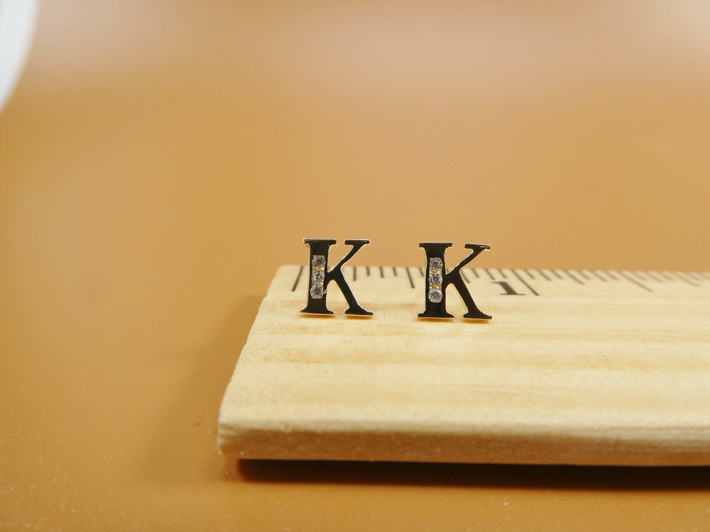 10K REAL SOLID YELLOW GOLD ALPHABET INITIAL PUSH BACK EARRING