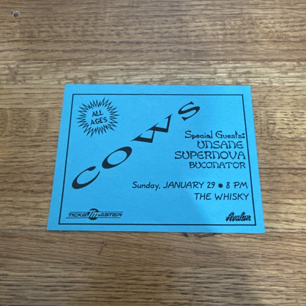 Vintage Original Show Flyer Cows Unsane Supernova Buccinator @ The Whiskey