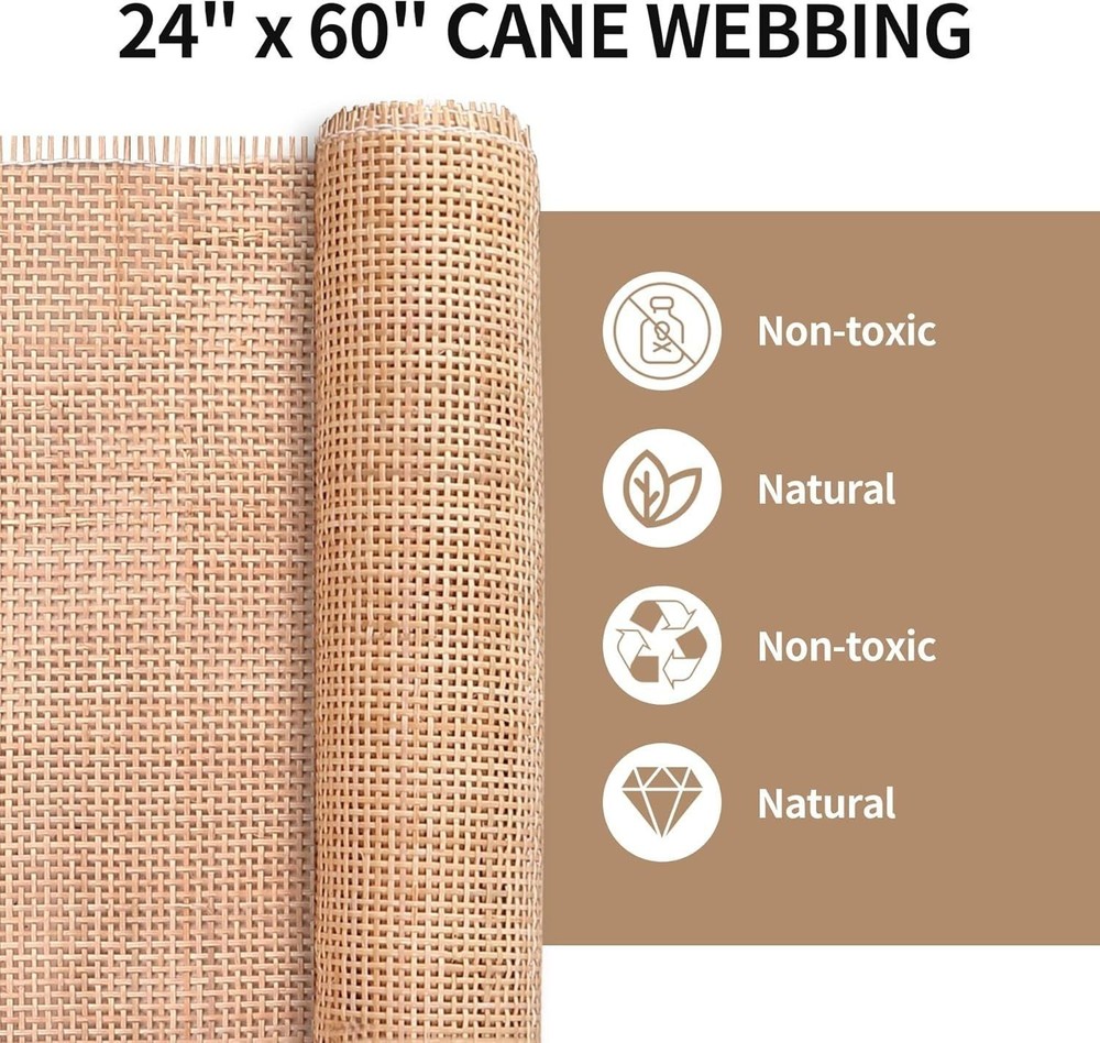 24" Width Natural Square Cane Webbing 5Feet, Rattan Webbing Roll