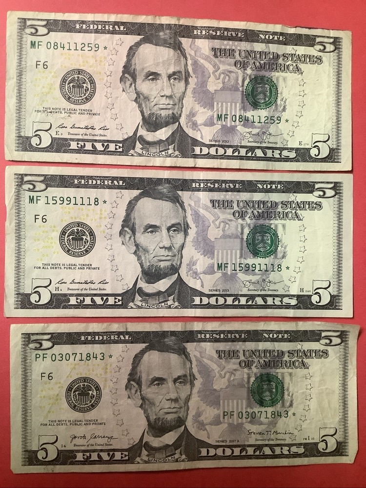 One Replacement ☆ Star ☆ Note $5 Five Dollar Bill ☆ Fancy Serial Number