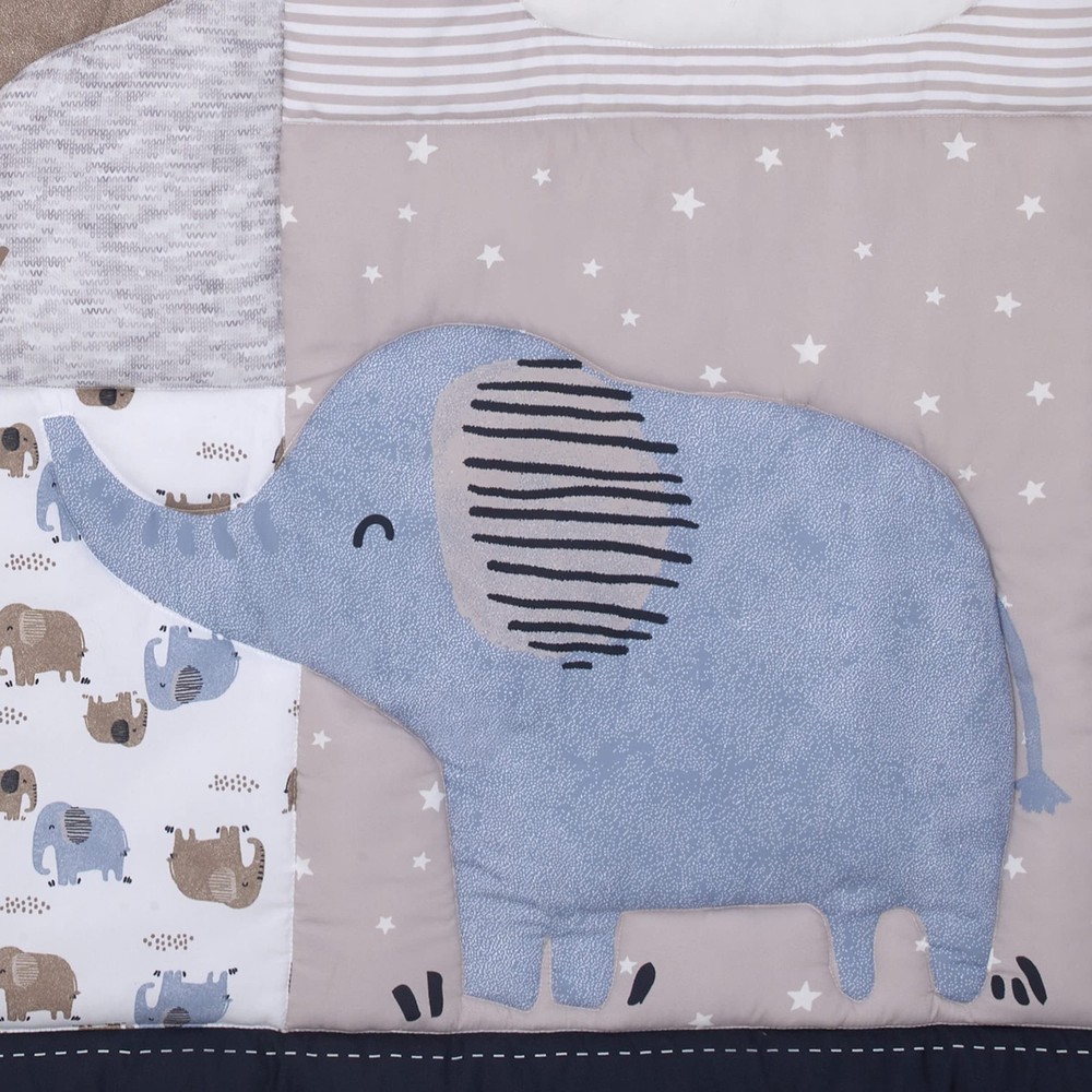 NoJo Carter's Blue Elephant - Chambray Navy Gray and White Elephant Moon