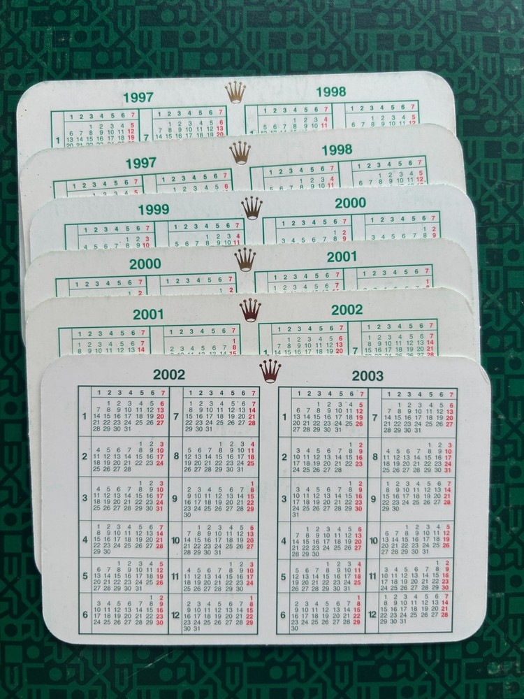 Rolex Calendar, various years