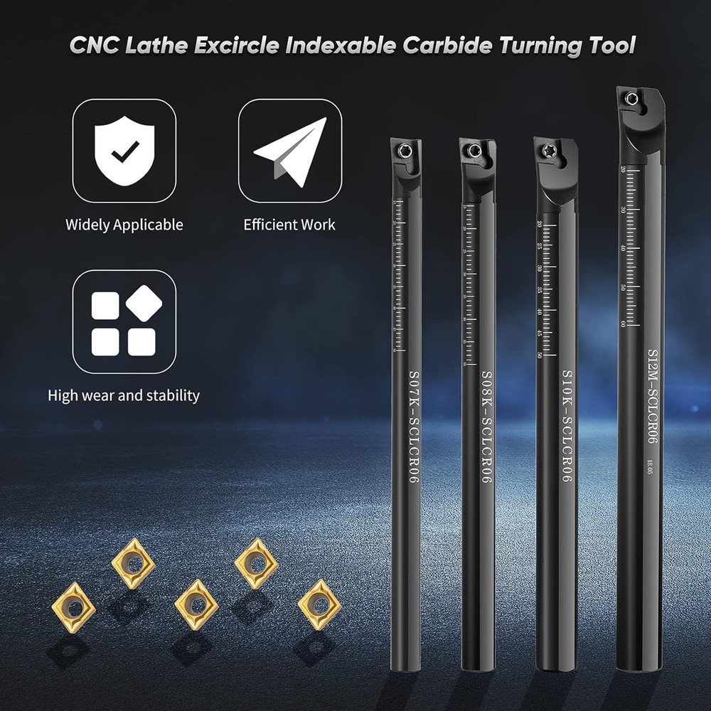 Professional Lathe Boring Set: 4 Holders & 10 Durable Carbide Inserts Included