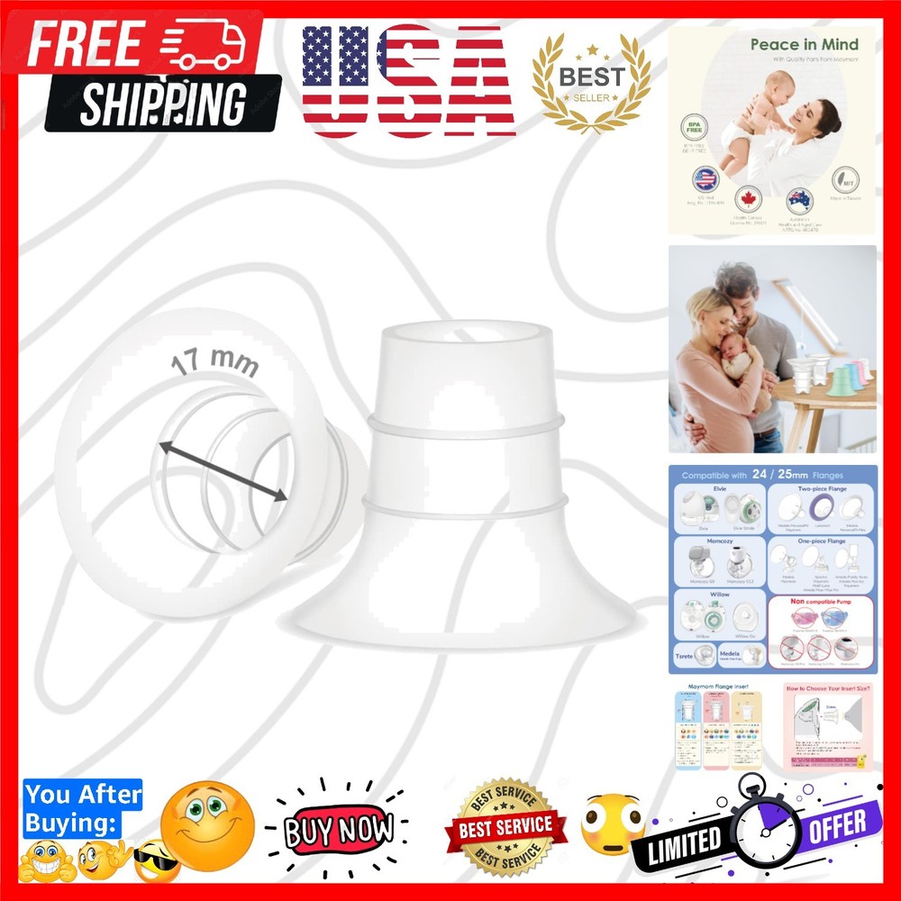 17mm Flange Insert Compatible with Elvie Single/Double Electric, Elvie Stride...