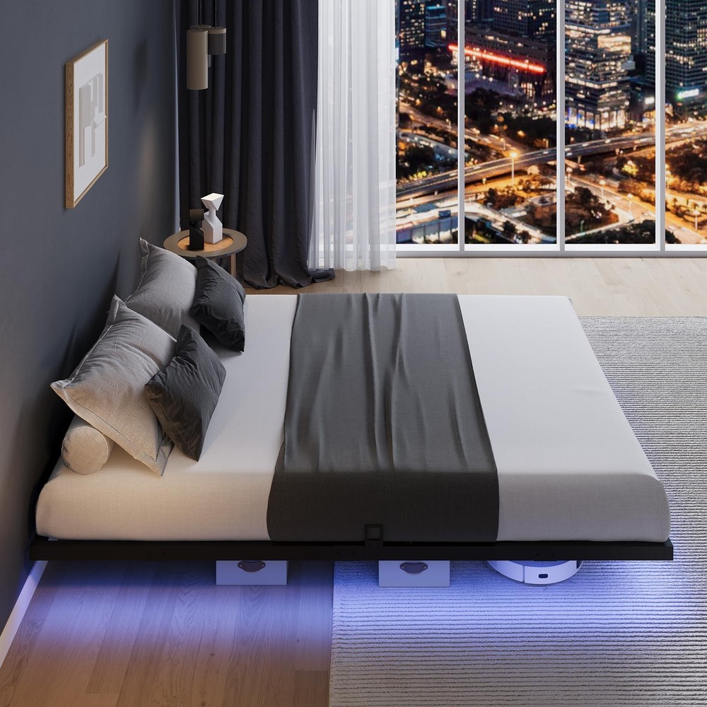 Novilla Floating Bed Frame with LED Lights, Modern Platform Queen Bed Frame w...