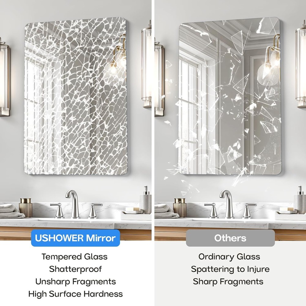USHOWER 2-Pack Frameless Bathroom Mirror 24x36" Rectangular Wall Vanity Mirror
