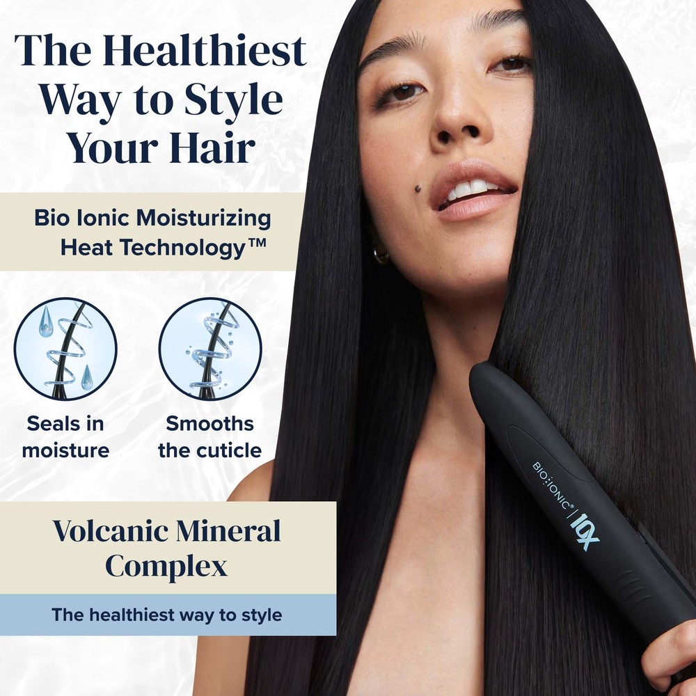 Bio Ionic 10X Styling Flat Iron, 1 Inch Sonic Vibrating Ceramic Plates,