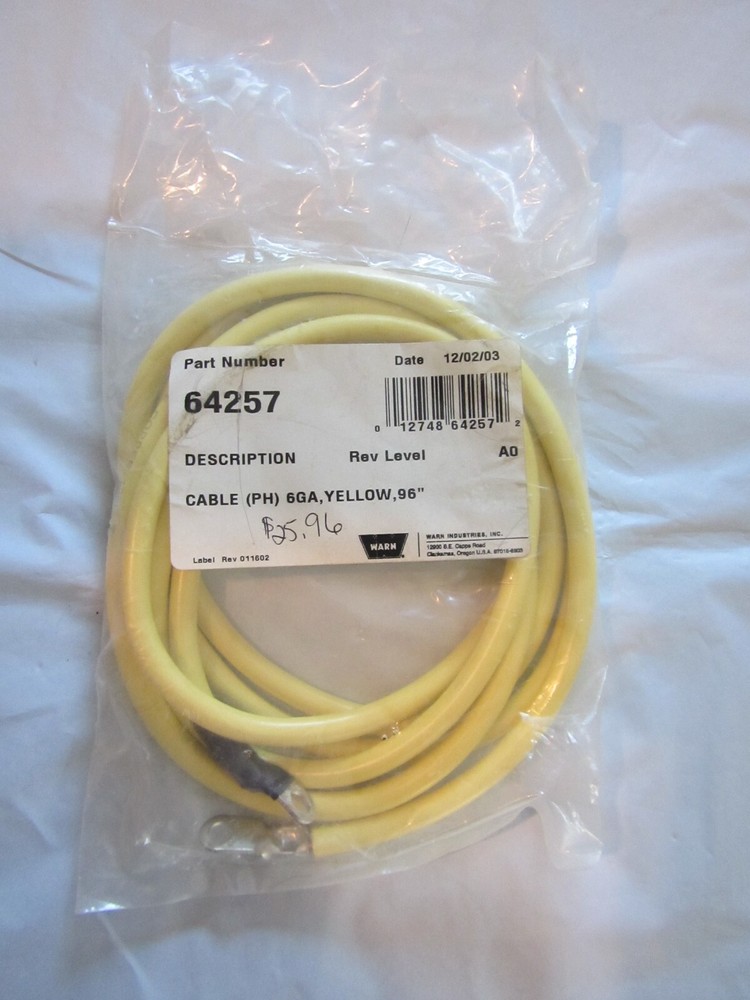 Warn #64257 Cable (PH) 6 ga, yellow 96"