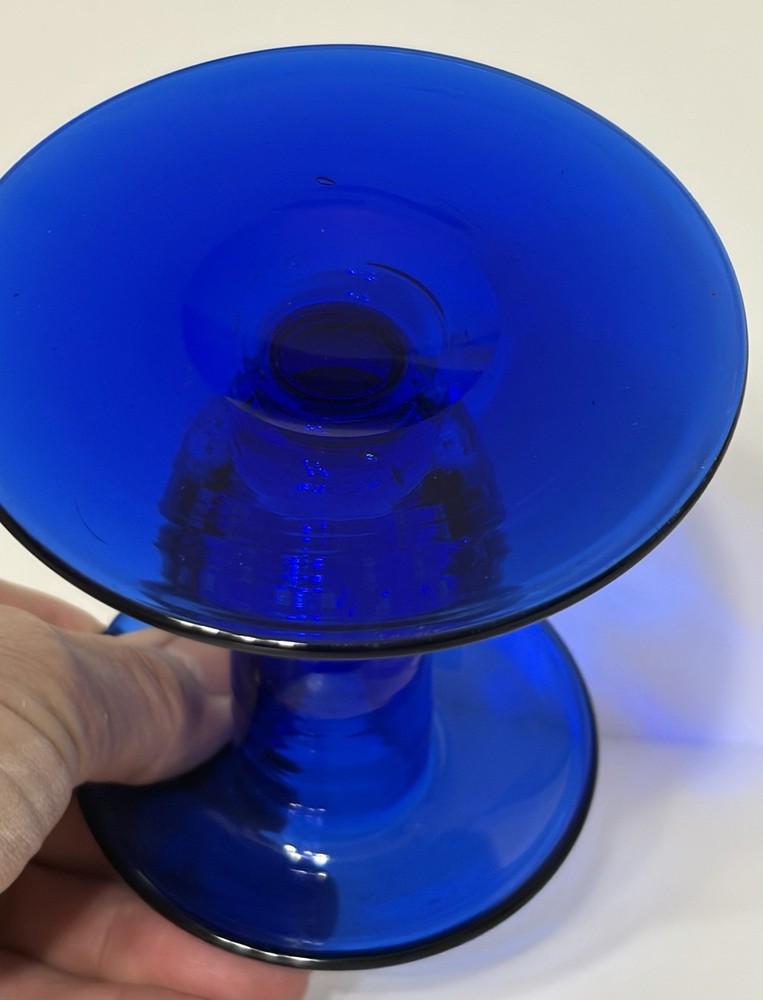 Pairpoint Cobalt Blue Art Glass Controlled Bubble Candlestick ￼