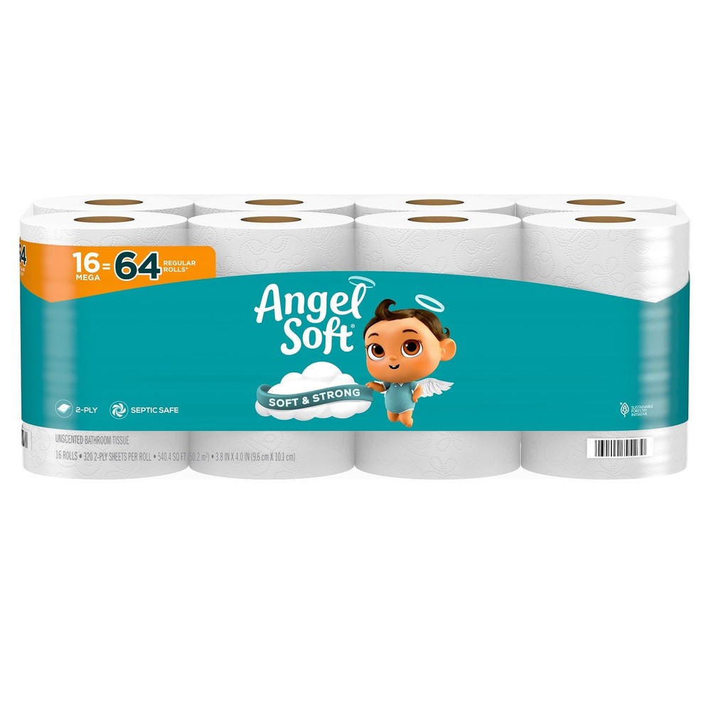 Toilet Paper 16 Mega Rolls (64 Regular) - Soft, Strong Tissue