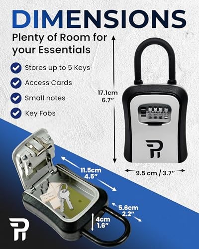 Rudy Run Key Lock Box for Outside – Small Outdoor Lockbox for Keys with Code, 4-