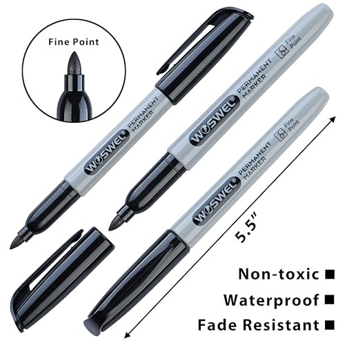 Permanent Markers Bulk, 288 Pack Fine Point Tip Black Permanent Marker Set,